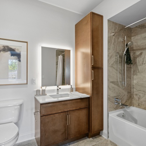 Bathroom with wood tones
