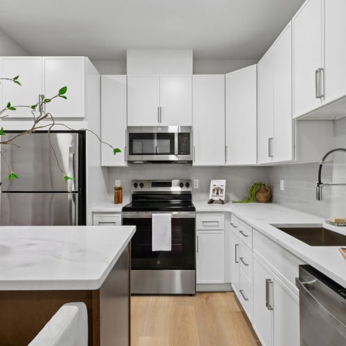 Kitchen with white cabinets